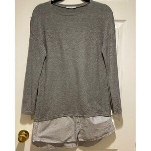 Zara Trafaluc Gray Long Sleeve Round Neck Pullover Shirt Hem Tunic Size S